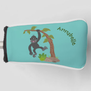 Cute happy baby gorilla cartoon illustration golf head cover