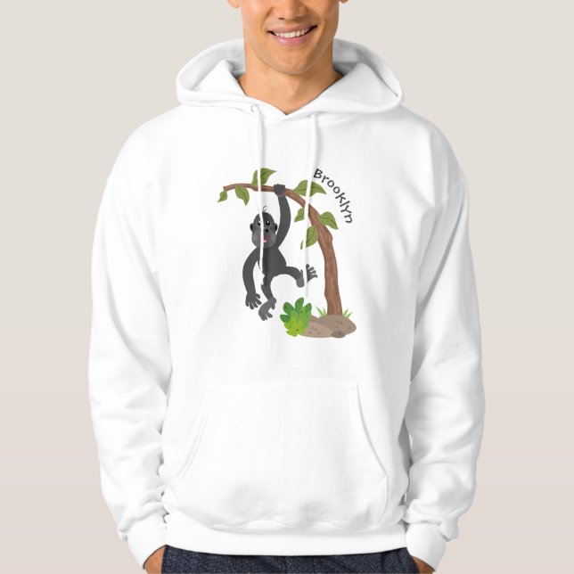 Cute happy baby gorilla cartoon illustration hoodie (Front)