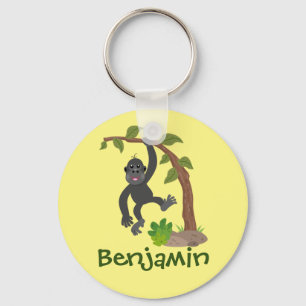 Cute happy baby gorilla cartoon illustration keychain