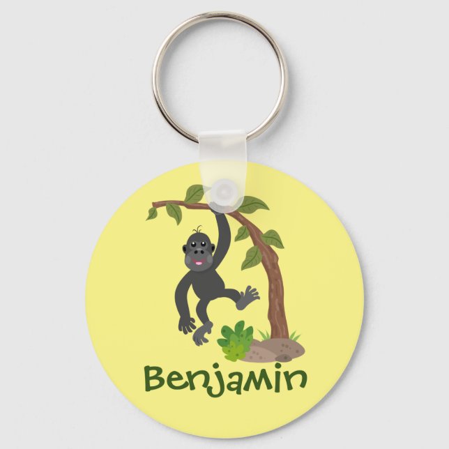 Cute happy baby gorilla cartoon illustration keychain (Front)