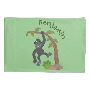 Cute happy baby gorilla cartoon illustration pillowcase