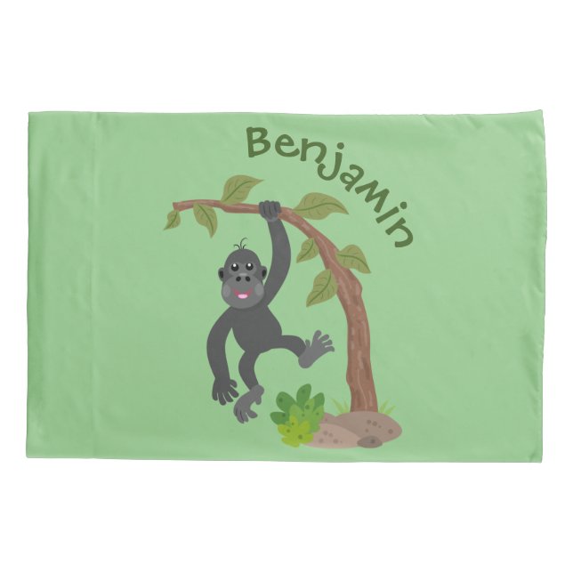 Cute happy baby gorilla cartoon illustration pillowcase (Back)