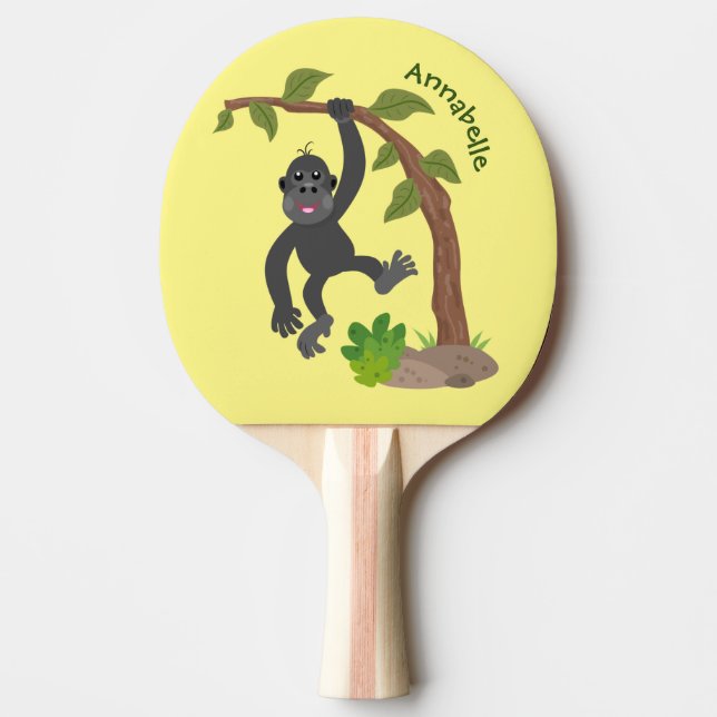 Cute happy baby gorilla cartoon illustration ping pong paddle (Front)