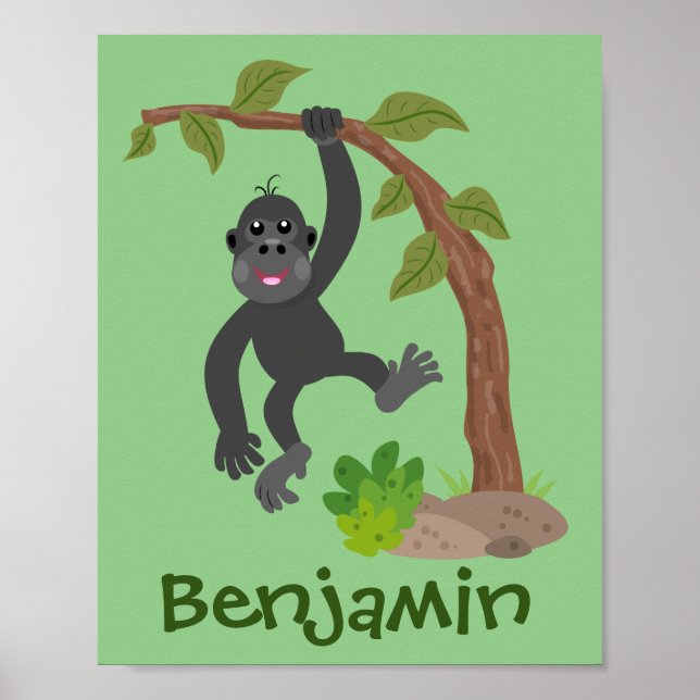 Cute happy baby gorilla cartoon illustration poster (Front)