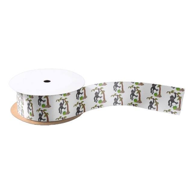 Cute happy baby gorilla cartoon illustration satin ribbon (Spool)