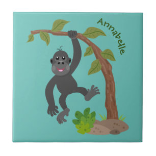Cute happy baby gorilla cartoon illustration tile