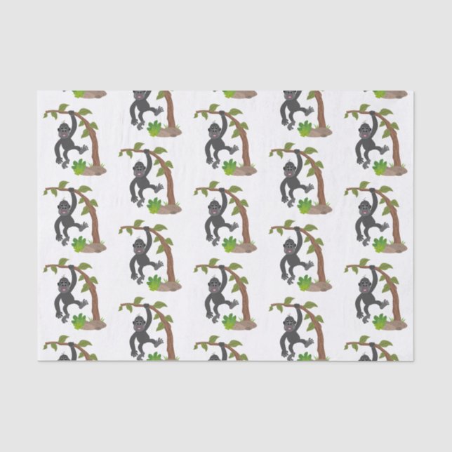 Cute happy baby gorilla cartoon illustration tissue paper (Front)
