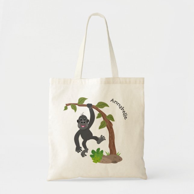 Cute happy baby gorilla cartoon illustration tote bag (Front)