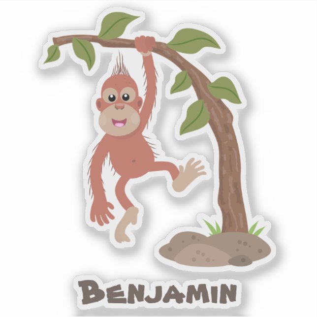 Cute happy baby orangutan cartoon illustration (Front)
