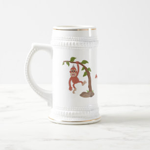 Cute happy baby orangutan cartoon illustration beer stein