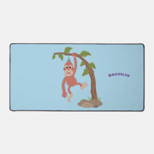 Cute happy baby orangutan cartoon illustration desk mat