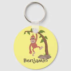 Cute happy baby orangutan cartoon illustration keychain