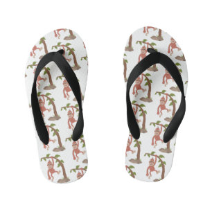 Cute happy baby orangutan cartoon illustration kid's flip flops