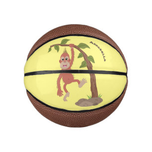 Cute happy baby orangutan cartoon illustration mini basketball