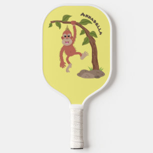 Cute happy baby orangutan cartoon illustration pickleball paddle