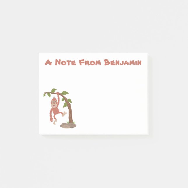 Cute happy baby orangutan cartoon illustration post-it notes (Front)