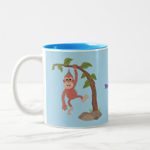 Cute happy baby orangutan cartoon illustration Two-Tone coffee mug