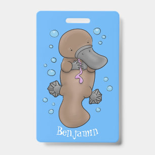 Cute happy baby platypus cartoon illustration badge