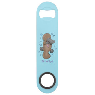 Cute happy baby platypus cartoon illustration bar key