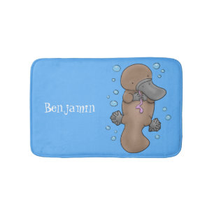 Cute happy baby platypus cartoon illustration bath mat
