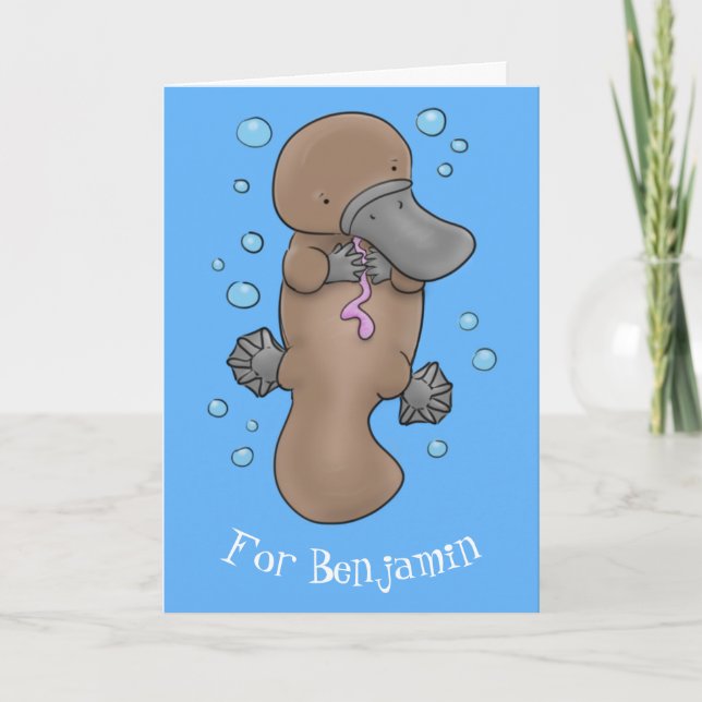 Cute happy baby platypus cartoon illustration card (Front)