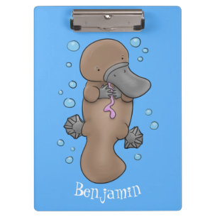 Cute happy baby platypus cartoon illustration clipboard