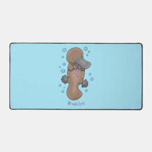 Cute happy baby platypus cartoon illustration desk mat