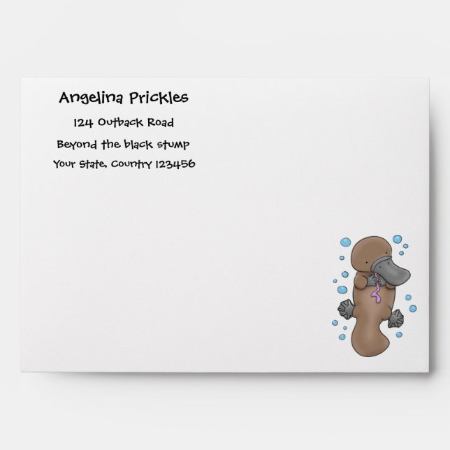 Cute happy baby platypus cartoon illustration envelope (Front)