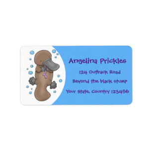 Cute happy baby platypus cartoon illustration label