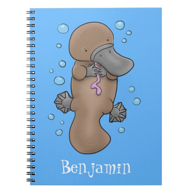 Cute happy baby platypus cartoon illustration notebook (Front)