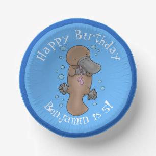 Cute happy baby platypus cartoon illustration paper plate