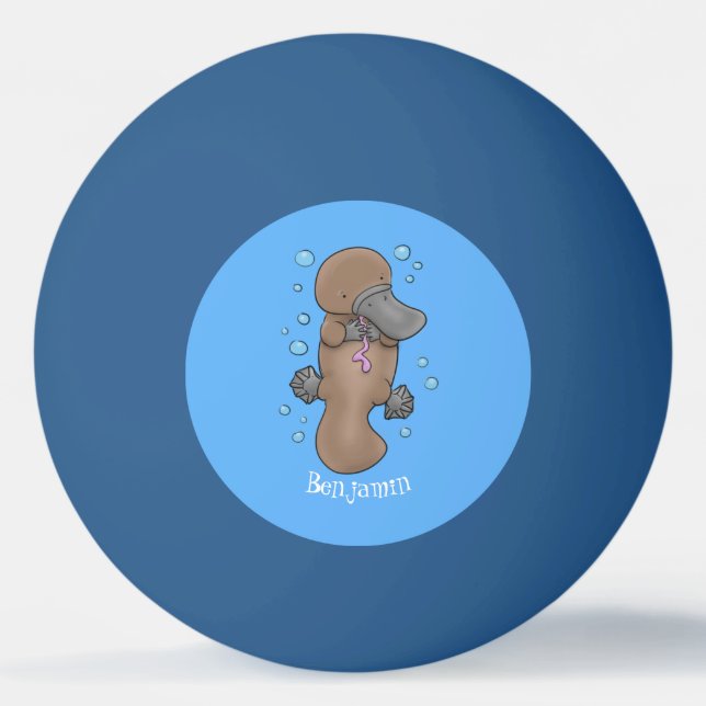 Cute happy baby platypus cartoon illustration ping pong ball (Front)