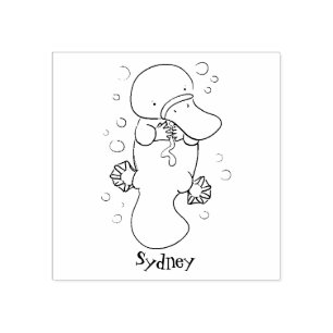 Cute happy baby platypus cartoon illustration rubber stamp