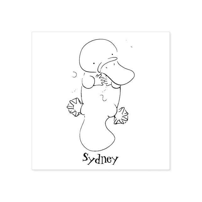 Cute happy baby platypus cartoon illustration rubber stamp (Imprint)