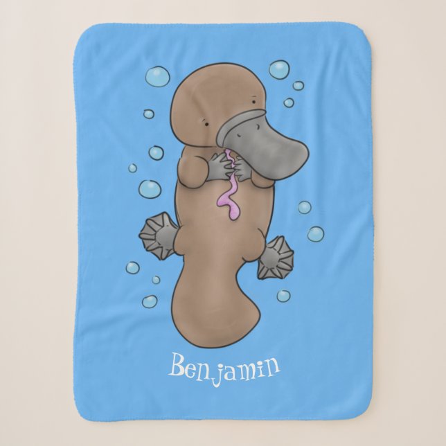 Cute happy baby platypus cartoon illustration sherpa blanket (Front)