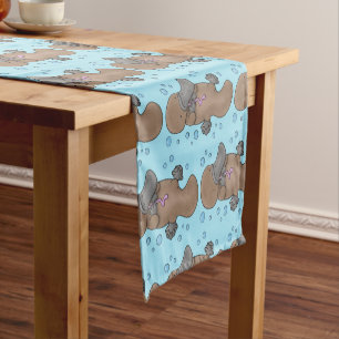 Cute happy baby platypus cartoon illustration short table runner