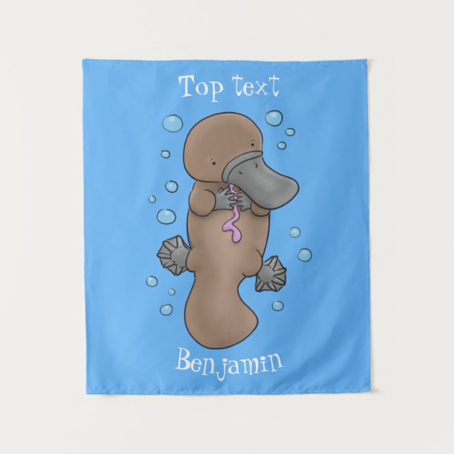 Cute happy baby platypus cartoon illustration tapestry (Front)