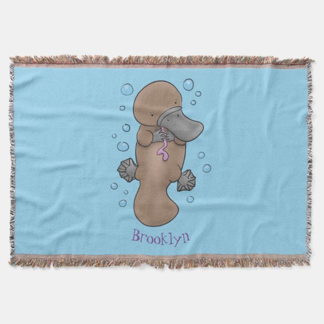 Cute happy baby platypus cartoon illustration throw blanket (Front)