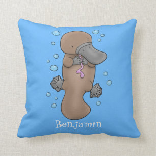 Cute happy baby platypus cartoon illustration throw pillow