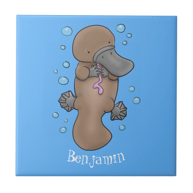 Cute happy baby platypus cartoon illustration tile (Front)