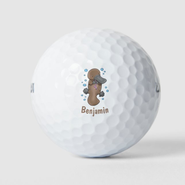Cute happy baby platypus cartoon personalized golf balls (Front)