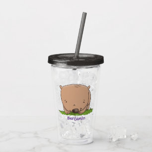 Cute happy baby wombat cartoon illustration acrylic tumbler