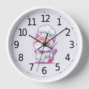 Cute Happy Baker Pastry Chef Cat Kitten   Clock