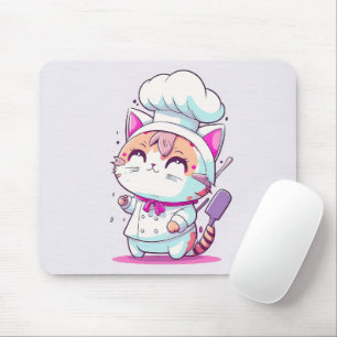 Cute Happy Baker Pastry Chef Cat Kitten Mouse Pad