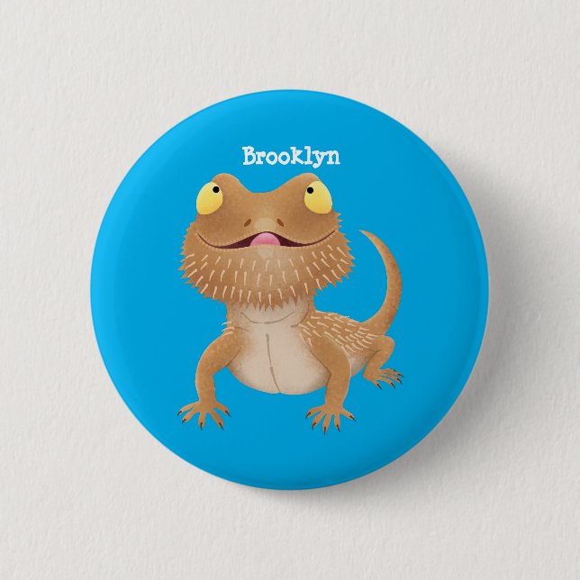 Cute happy bearded dragon lizard cartoon 2 inch round button (Front)