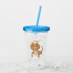 Cute happy bearded dragon lizard cartoon acrylic tumbler