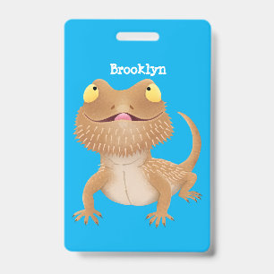 Cute happy bearded dragon lizard cartoon badge