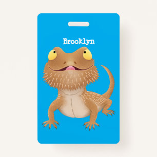Cute happy bearded dragon lizard cartoon badge