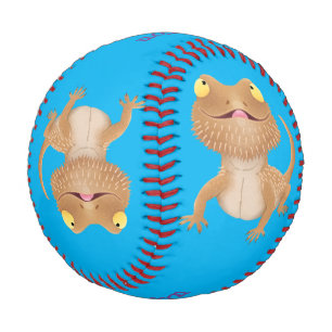Cute happy bearded dragon lizard cartoon baseball