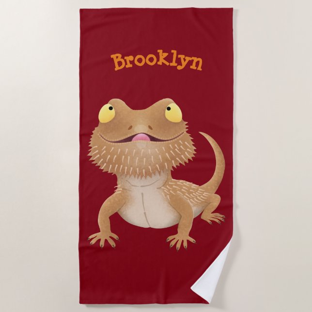 Cute happy bearded dragon lizard cartoon  beach to beach towel (Front)